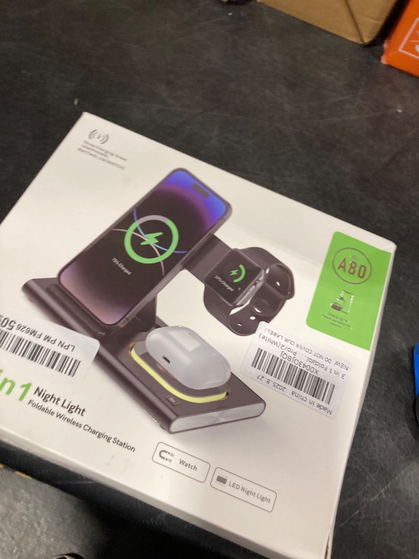 Photo 1 of 3 in 1 Foldable Charging Station for Apple Products,Wireless Charger for iPhone 17 16 15 14 13 12 Pro Max,Travel Dock Adapter&Light for iWatch Series 11 10 9 Ultra 3/2 SE 3/2,for AirPods 4 3 2 Pro 3/2