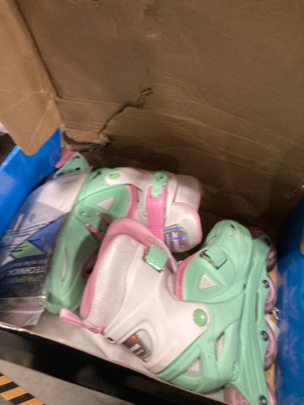 Photo 1 of 2PM SPORTS Girls Adjustable Illuminating Inline Skates with Light up Wheels, Fun Flashing Beginner Roller Skates for Kids - Green Medium