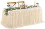 Photo 1 of  Beige Table Skirt for Rectangle Tables Decorations - Wrinkle Resistant Polyester Pleated Table Skirting Desk Skirts for Office Baby Shower Birthday Party Wedding Banquet