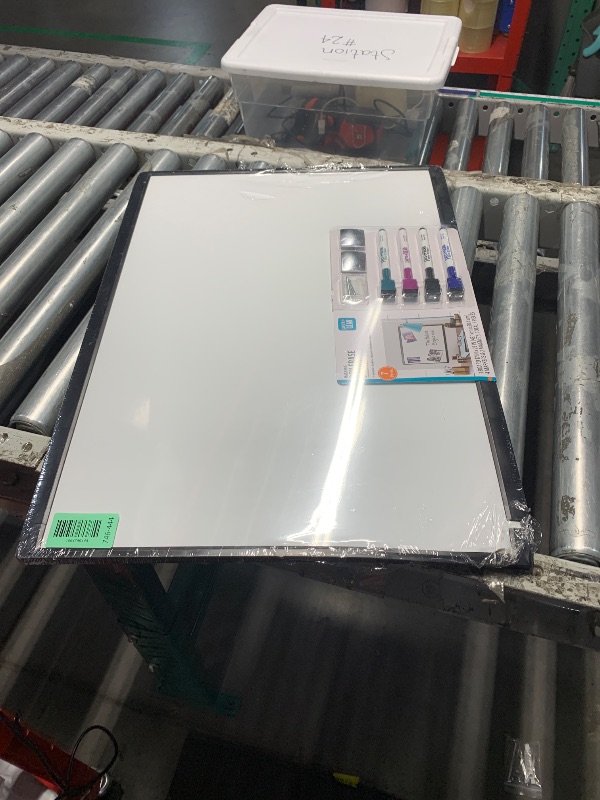 Photo 1 of ***DAMAGED - SEE NOTES/PICTURES*** DAMAGED LEFT BOTTOM CORNER*** Pen+Gear Magnetic Dry Erase Board, Black, Height 17" x Width 23" x Depth 0.65"