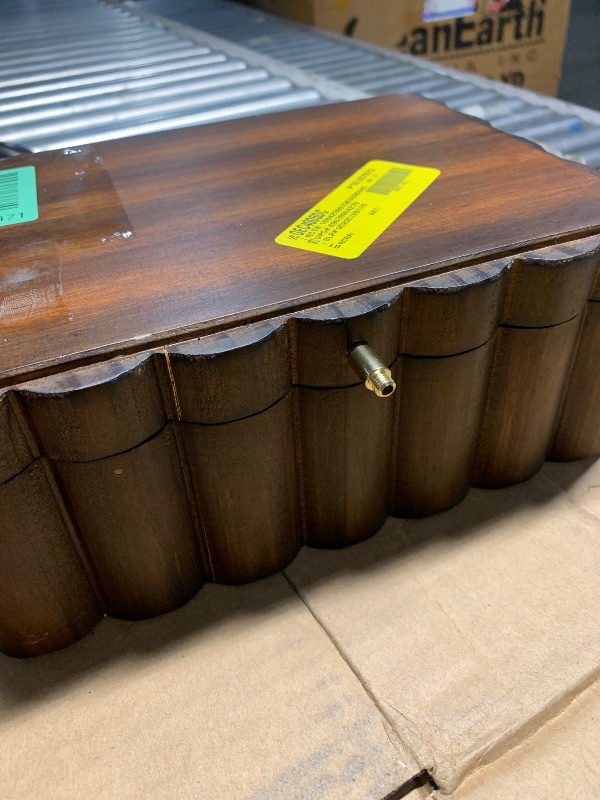 Photo 1 of ***MISSING HANDLE SCREW ON BAR***Better Homes & Gardens Scalloped Wooden Jewelry Box, Trinket Organizer with Lid, Decorative Storage for Rings, Earrings, Keepsakes, Nightstand or Dresser Display, Natural Wood Finish