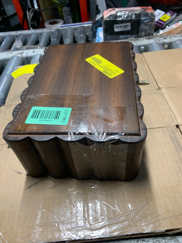 Photo 1 of ***MISSING HANDLE SCREW ON BAR***Better Homes & Gardens Scalloped Wooden Jewelry Box, Trinket Organizer with Lid, Decorative Storage for Rings, Earrings, Keepsakes, Nightstand or Dresser Display, Natural Wood Finish