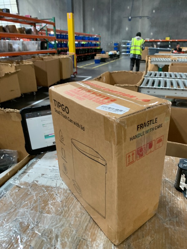 Photo 1 of (damaged lid) TIPGO Slim Bathroom Trash Can with Lid Soft Close, Step Pedal, 6 Liter / 1.6 Gallon Stainless Steel Trash Bin, Small Garbage Cans for Bedroom, Office, Kitchen (White)