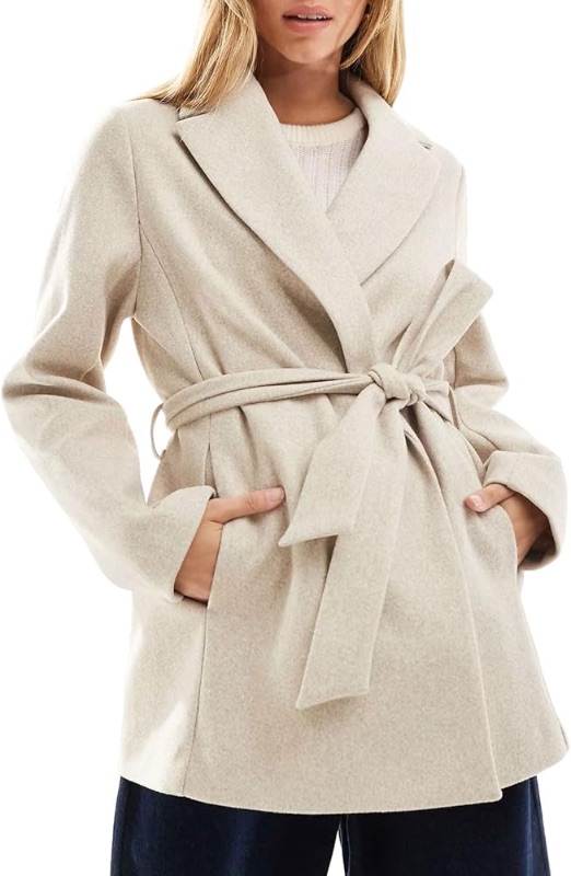 Photo 1 of ***STOCK PHOTO REFERENCE ONLY***utcoco Women Fashion Belted Wool Trench Coat Notched Lapel Pea Coats Winter Warm Jackets with Pockets, size: M