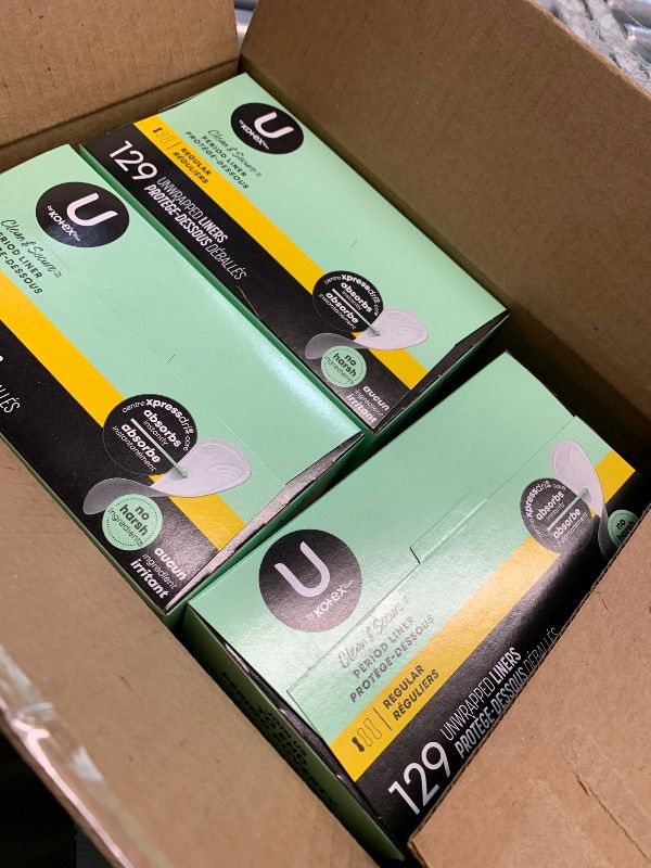 Photo 1 of (ONLY 3 BOXeS) U by Kotex Clean & Secure Panty Liners, Light Absorbency, Regular Length, 516 Count (4 Packs of 129) (Packaging May Vary)