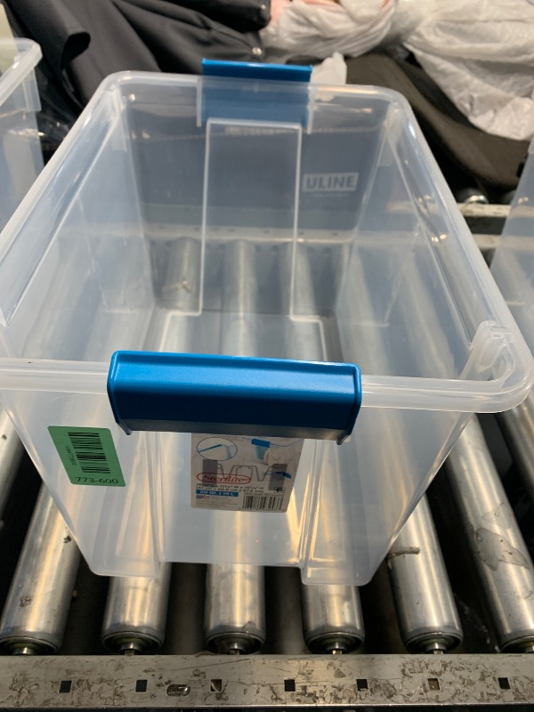 Photo 1 of ***Missing Lid***
Sterilite 20 Qt Gasket Box, Stackable Storage Bin with Latching Lid and Tight Seal, Plastic Container to Organize Basement, Clear Base and Lid, 1-Pack
