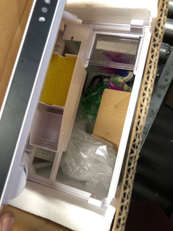 Photo 1 of ***MAY BE MISSING PARTS**

Vehipa Fish Tank Aquarium, 2.2 Gallon Smart Fish Aquarium Kits with Auto Feeder, Silent Water Pump, Temperature Display, Smart Humidifier & 7-Color Lighting, for Office & Home - White