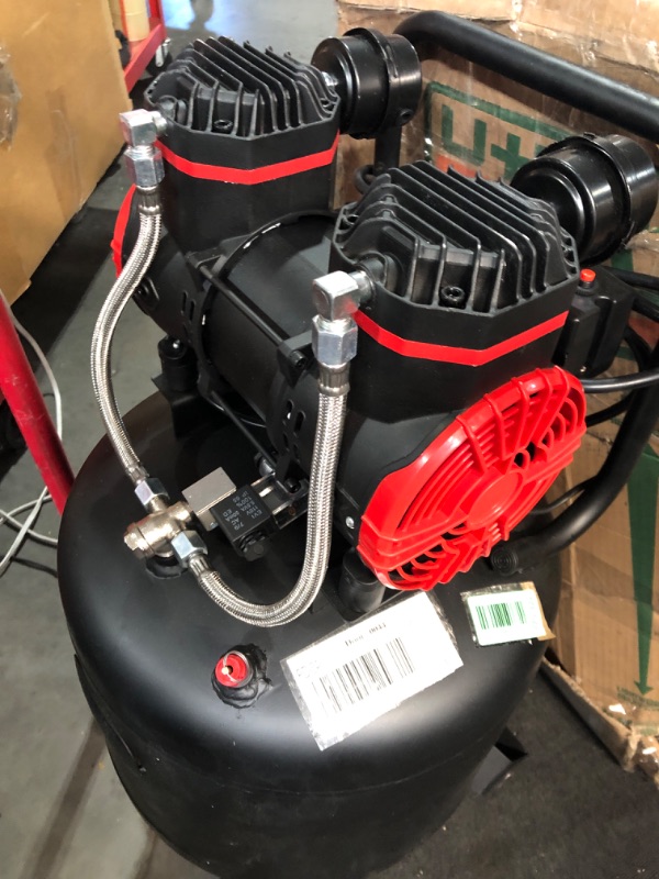 Photo 1 of ***Damage to silencers and missing wheels ***
Nessxa 14 Gallon Ultra Quiet Air Compressor with 2 Quick Couplers 2HP 8.75 CFM, Max 115 PSI Pressure Oil-Free Air Compressor Tank, 70dB Quiet Compressor for Auto Repair, Tire Inflation 110V/60hz