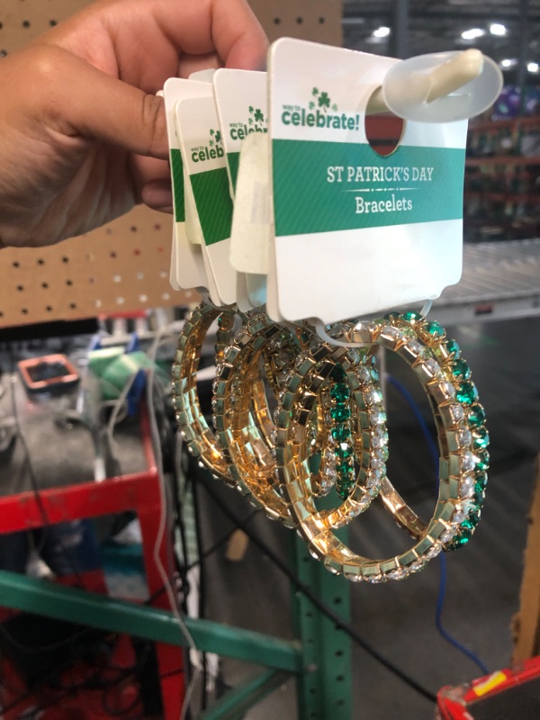 Photo 1 of ***FACTORY SEALED*** Way to Celebrate St. Patrick's Day Green Rhinestone Bracelets, 3 Pieces (4 count) 