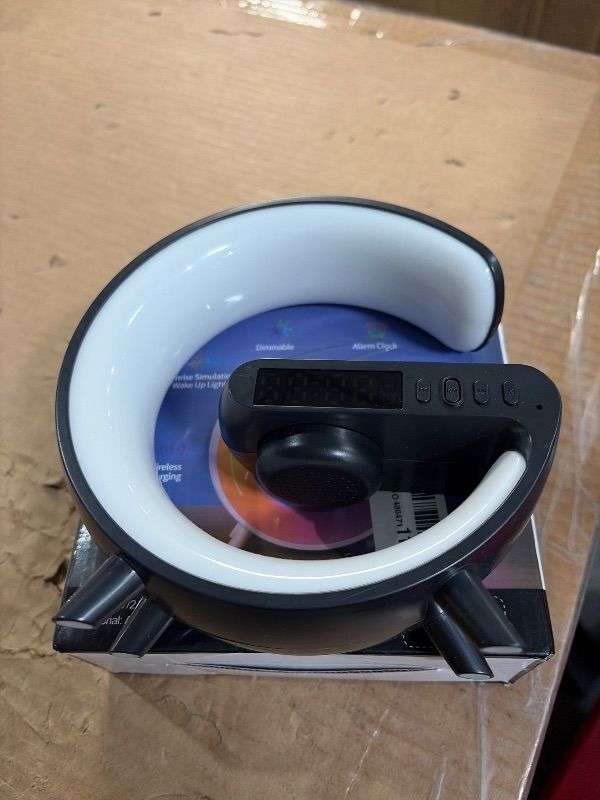 Photo 1 of ***MISSING POWER CORD***
Kesefunm Smart LED Table Lamp, 4-in-1 Wireless Charger Smart Atmosphere Lamp, Night Light, Bluetooth Speaker & Alarm Clock for Bedroom, Office, and Home Decor (Black)