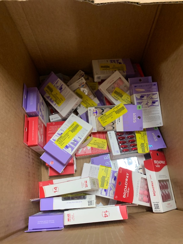 Photo 1 of ***MIX NAILS DIFFERENT COLORS AND STLYLE***LINSSQ Glossy Shimmer Purple Press on Nails, Medium Length Coffin False Nails, Beauty Solid Color Manicure Reusable UV Gel Fake Finger Glitter Nail Art for Daily Office Party