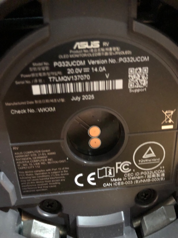 Photo 1 of *** MISSING POWER CORD ****ASUS ROG Swift 32” 4K OLED Gaming Monitor (PG32UCDM) - UHD (3840 x 2160), QD-OLED, 240Hz, 0.03ms, G-SYNC Compatible, Custom Heatsink, Graphene Film, 99% DCI-P3, True 10-bit, 90W USB-C