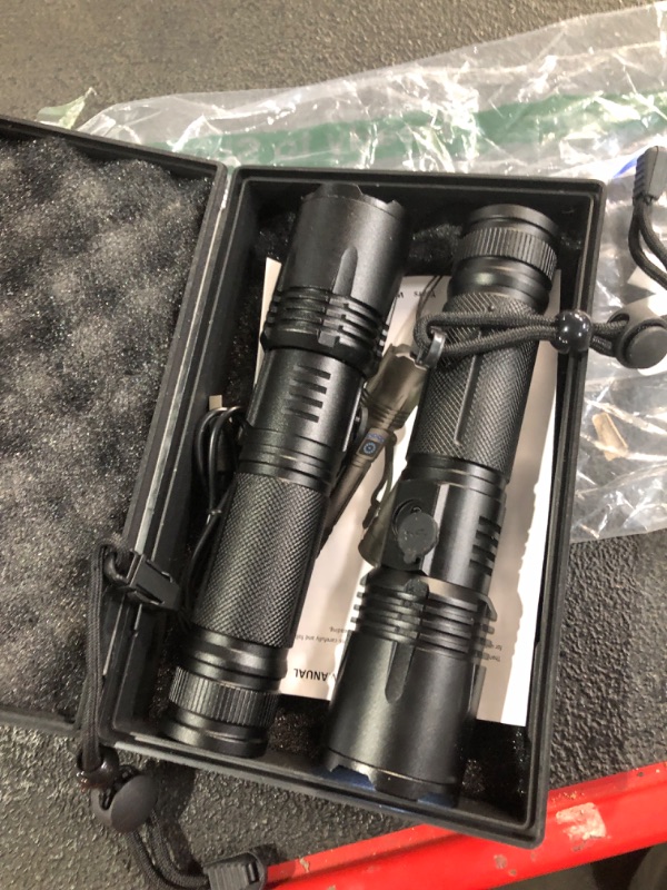 Photo 1 of ***One doesn’t turn off completely ***
Rechargeable Flashlights High Lumens, 99,000 Lumens Super Bright Led Flashlights with 5 Modes & Waterproof, Powerful Handheld Flashlight for Camping Home (2 Pack)