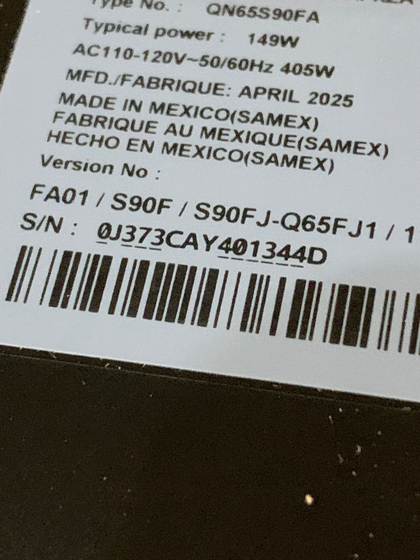 Photo 1 of SAMSUNG 65-Inch Class OLED S90F 4K Smart TV (2025 Model) NQ4 AI Gen3 Processor, 4K AI Upscaling Pro, OLED HDR +, Motion Xcelerator 144Hz, Samsung Vision AI, Alexa Built-in