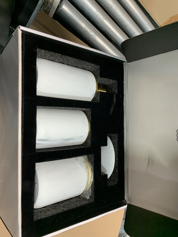 Photo 1 of ***STOCK PHOTO FOR REFERENCE ONLY ***Cork & Mill Marble Bathroom Accessories Set, Complete 3 Piece Set with Soap Dispenser, Toothbrush Holder & Canister with Lid for Qtips, White Marble Bath Countertop Vanity Decor Organizer