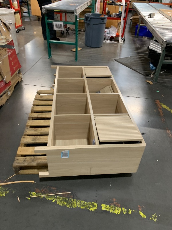 Photo 1 of *****UNSTABLE REQUIRES NEW BOLTS AND SCREWS *****FATORRI 8 Cube Bookshelf with 4 Doors, Modern Mid Century Wood Book Shelf with Storage, Low Horizontal Cubby Bookcase for Home Office (Light Walnut)