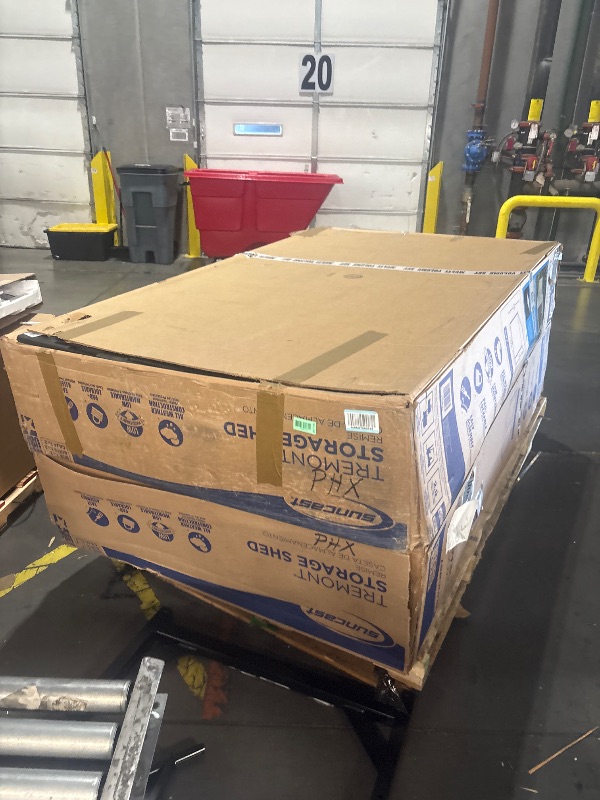 Photo 1 of ****PALLET TRUCK OR TRAILER REQUIRED FOR PICK UP********Suncast 8x10 Ft. Outdoor Storage Shed - Large Resin Outdoor Shed with Floor Included, Lockable Double Doors & Skylights. 547 Cu Ft Tremont Garden Plastic Sheds for Lawn Tools, Riding Mowers, & Bikes