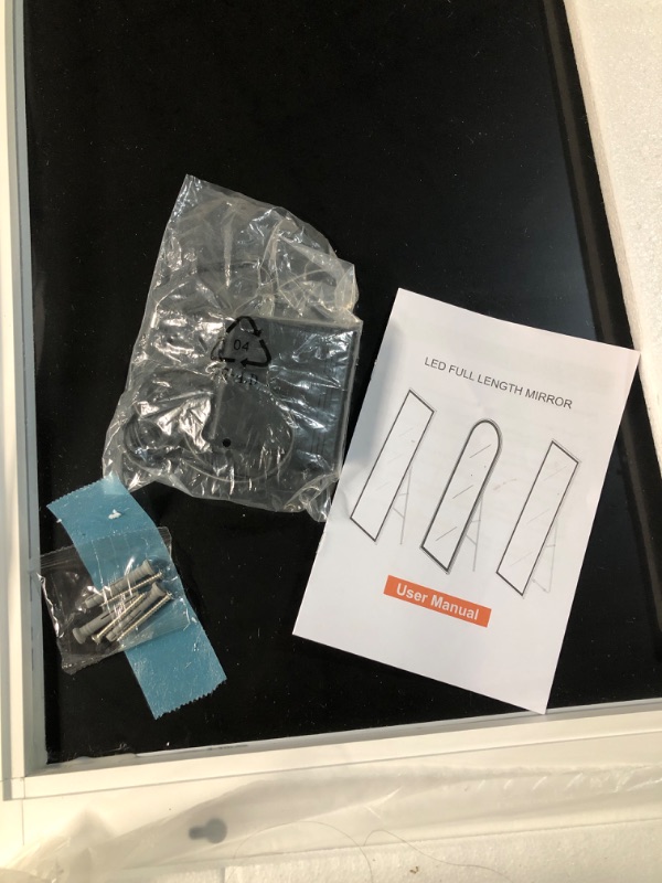 Photo 1 of ***Missing power cord*** Full Length Mirror with Lights, 95" x 40" LED Lighted Floor Standing Mirror, Full Body Dressing Hanging Mounted Mirrors, Dimmable, Tempered Glass, Safe to Use, Square White