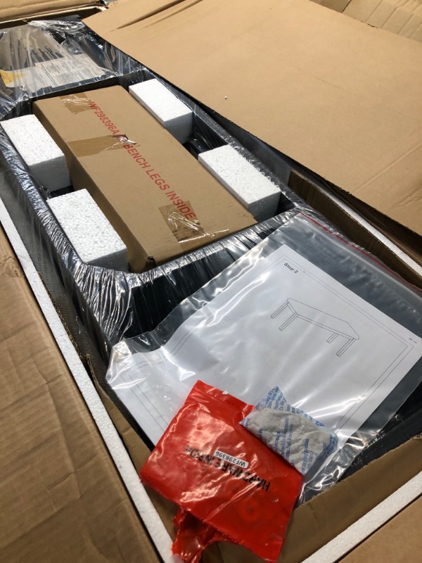 Photo 1 of ***PARTIAL SET - PRICE ADJUSTED***
Merax 6 Piece Kitchen Dining Table Set, Wooden Rectangular Dining Table with Upholstered Bench and 4 Chairs, Dining Room Table Set for 6 People, Living Room Furniture (Gray, Beige Cushions)