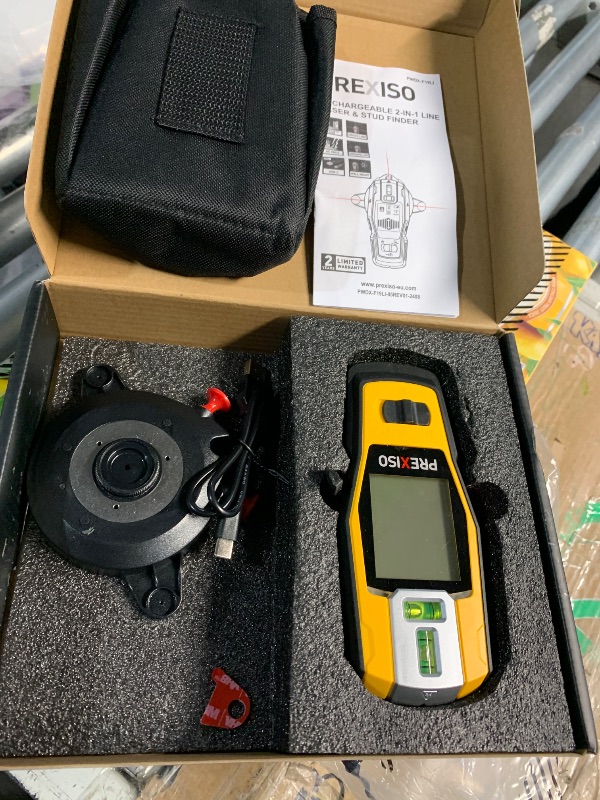 View 3 of ***(PARTS ONLY/ NON FUNCTIONAL)***PREXISO 2-in-1 Stud Finder with Laser Level, Rechargeable Multi Surface Cross Line Laser & Wall Stud Scanners Tool for Hanging Frames & Picture, Wood Ac Wire Metal Studs Joist Pipe Detection