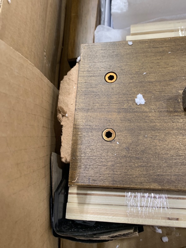 Photo 1 of **PARTS ONJLY*** Lexicon California King Bed Frame with Light Grey Chenille Headboard, Mid Century Modern Bed Frame, Wood Platform Bed with Slats, No Box Spring Needed, Easy Assembly