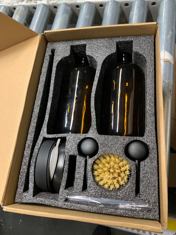 Photo 1 of [Luxury] Kitchen Soap Dispenser Set - 16OZ Amber Glass Bottle, Stainless Steel Pump, Instant Dry Tray, Waterproof Labels, Non-Slip Silicone Pad, and Dish Brush | Upgrade for Your Kitchen and Bathroom