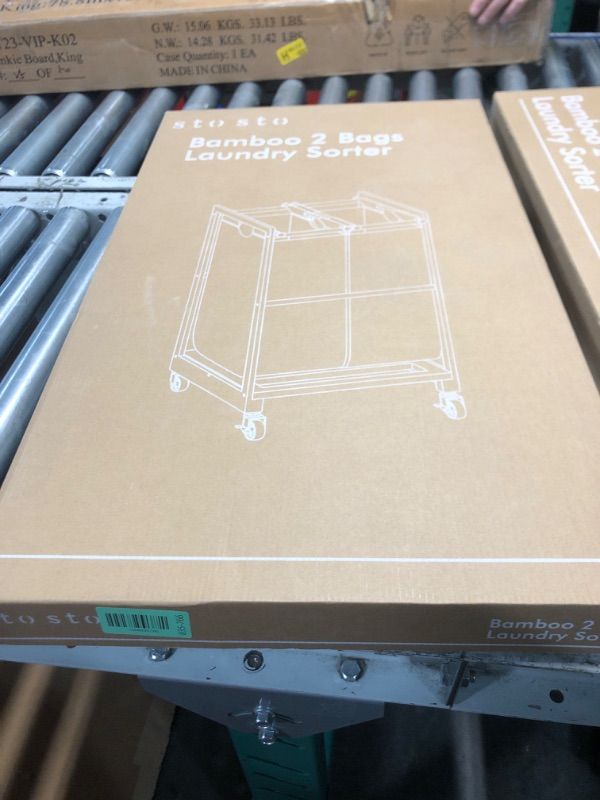Photo 1 of ***FACTORY SEALED*** STO STO Laundry Sorter 2 Section with Bamboo Frame, 2 Bag Laundry Hamper, Rolling Laundry Cart Basket with Lockable Wheels and Removable Bag for Clothes Storage in Laundry Room and Bedroom, Beige