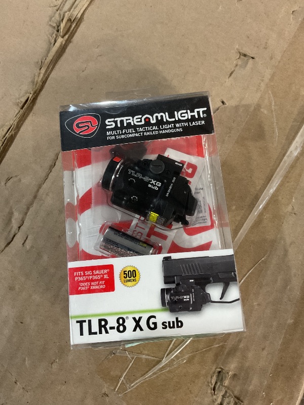 Photo 1 of * factory sealed *
Streamlight 69437 TLR-8 X G sub 500-Lumen Rail-Mounted Tactical Weapon Light with Integrated Green Aiming Laser Exclusively for Sig Sauer P365/XL Closed Rail Systems Only, Black