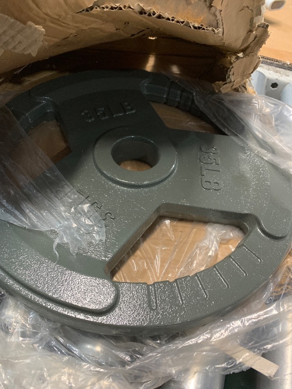 Photo 1 of ***STOCK PHOTO FOR REFERENCE ONLY***Fitvids 2 Inch Olympic Barbell Weight Plates, 35 LB Plate for Home Gym Strength Training, Triple-handle Design