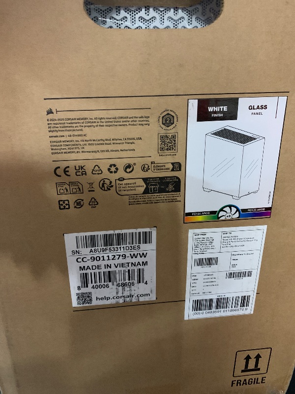 Photo 1 of ***CASE ONLY***CORSAIR 3500X ARGB Mid-Tower ATX PC Case – Panoramic Tempered Glass – Reverse Connection Motherboard Compatible – 3X CORSAIR RS120 ARGB Fans Included – White