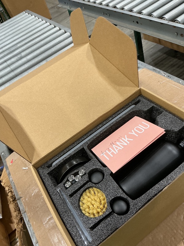 Photo 1 of [Luxury] Kitchen Soap Dispenser Set - 16OZ Black Glass Bottle, Stainless Steel Pump, Instant Dry Tray, Waterproof Labels, Non-Slip Silicone Pad, and Dish Brush | Upgrade for Your Kitchen and Bathroom