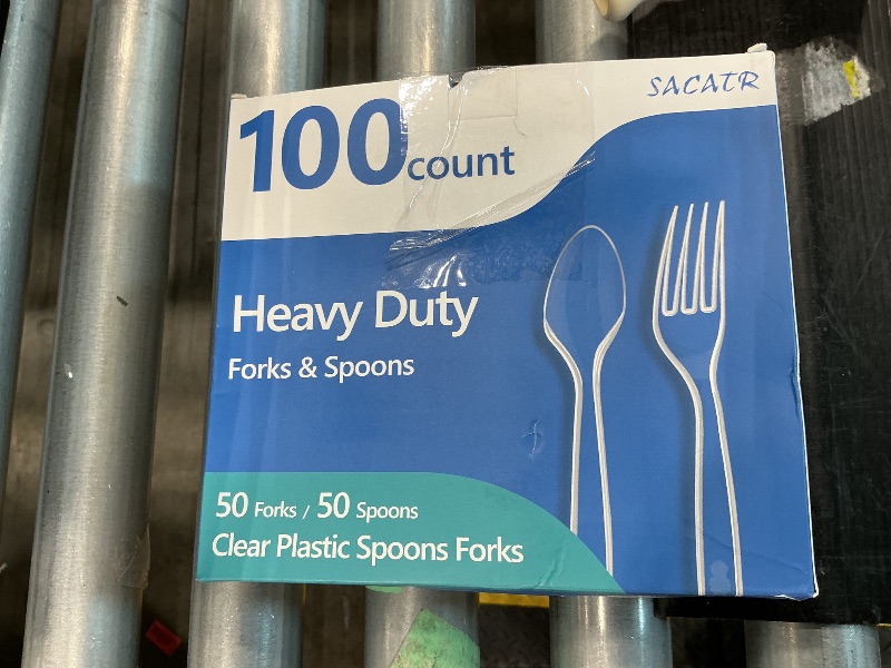 Photo 1 of 100 Count Plastic Silverware Heavy Duty -50 Forks, 50 Spoons, BPA-Free, Heat Resistant, Disposable Plastic Utensils Set, Plastic Cutlery Set, Plasticware Suitable for Party Everyday Use