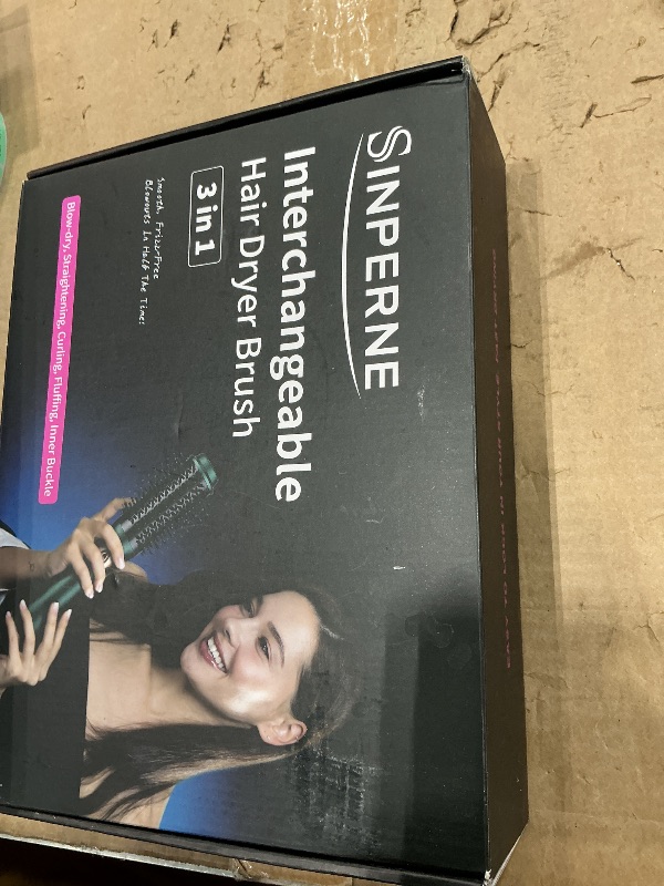 Photo 1 of **ITEM IS DIRTY/or stinks check clerk comments**
Sinperne 3 in 1 Hair Dryer & Volumizer, Ceramic Negative Ion Curling Dryer Styler with 3 Interchangerable Brush Heads (Green)