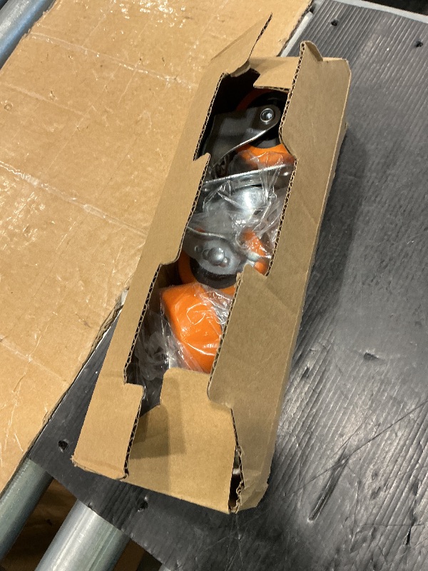 Photo 1 of **PARTIAL SET**
2.5 Inch Casters, ASHGOOB Caster Wheels with Side Brake, Locking Casters Set of 3, Industrial/Furniture Swivel Plate Caster Wheels for Workbench and Carts, Orange Polyurethane (PU) Castors (3 Pack)