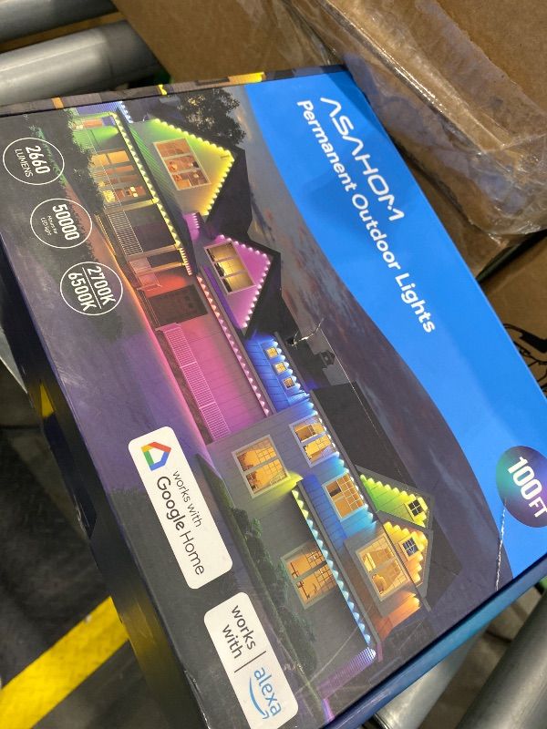 Photo 1 of *UNTESTED*
ASAHOM AI Permanent Outdoor Lights S107B, 100FT with 72 RGBCW LED Lights, 30,000 Lighting Effect, Controller with Dual Output, Extend to 800FT, Cuttable for House Outdoor Decor Daily Lighting, White