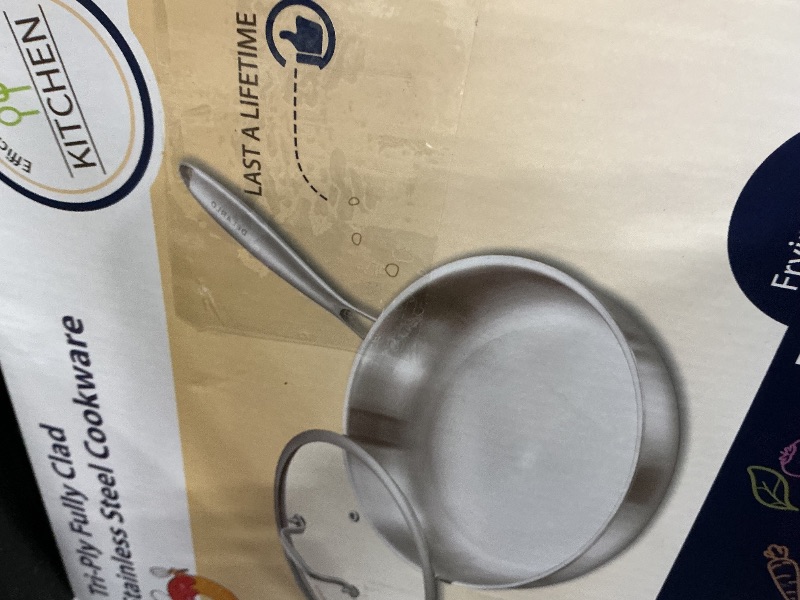 Photo 1 of ***MISSING LID*** DELARLO Stainless Steel Pan?10 Inch Skillet with Lid?Oven Safe Up to 600??Triply Stainless Steel Cookware?Stainless Steel Pan 10 in?Induction Compatible?Fast Even Heat?Large Cooking Surface