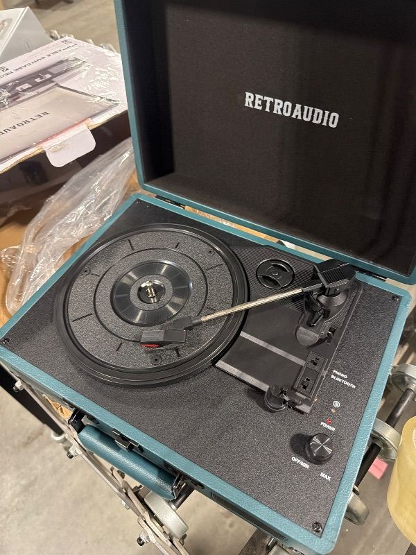 Photo 1 of *USED*
Vinyl Record Player 3 Speed Bluetooth Portable Suitcase Belt-Driven Record Player with 2 Built-in Stereo Speakers Vinyl Vintage Turntable Records Player with RCA Line Out, AUX Out (Smoke Blue)