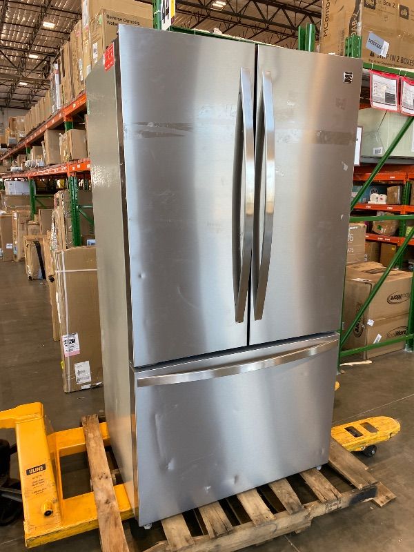 Photo 1 of **MAJOR DAMAGE - Unfunctional, SELLING for parts ONLY**
Kenmore 36" French Door Refrigerator with Freezer - Accela Chill, Adjustable Shelving, Humidity Controlled Crispers, ENERGY STAR Certified, 20.3 cu. ft. Capacity, Fingerprint Resistant Stainless Stee