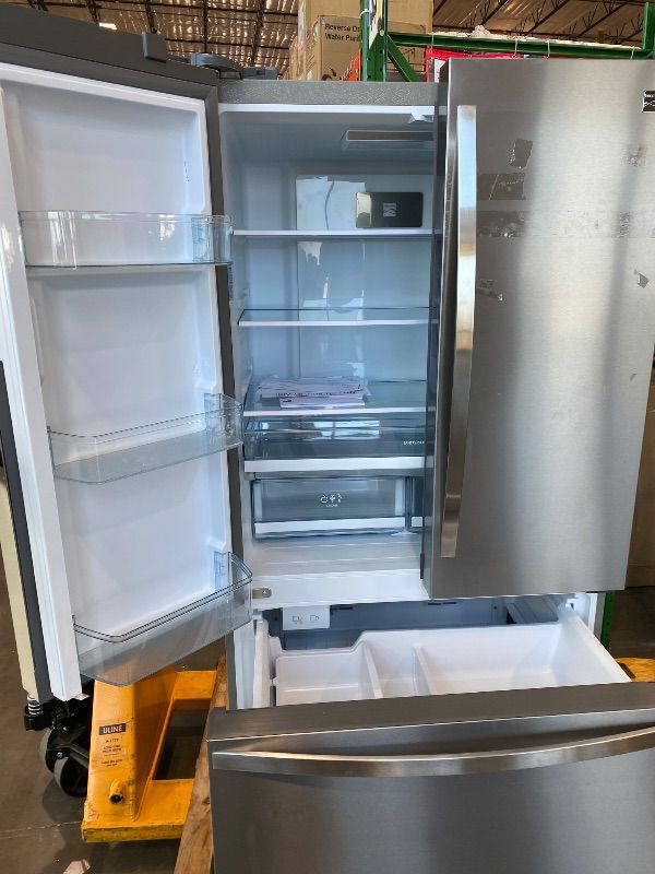 Photo 1 of **MAJOR DAMAGE - Unfunctional, SELLING for parts ONLY**
Kenmore 36" French Door Refrigerator with Freezer - Accela Chill, Adjustable Shelving, Humidity Controlled Crispers, ENERGY STAR Certified, 20.3 cu. ft. Capacity, Fingerprint Resistant Stainless Stee