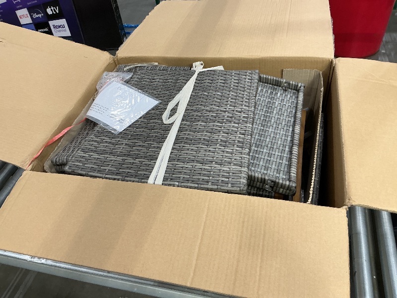 Photo 1 of *PARTIAL SET*
Shintenchi 7 Piece Patio Dining Set, Wicker Patio Conversation Set with Wooden Table Top, Outdoor Table and Chairs with Soft Cushions for Backyard, Deck and Garden, Grey Wicker