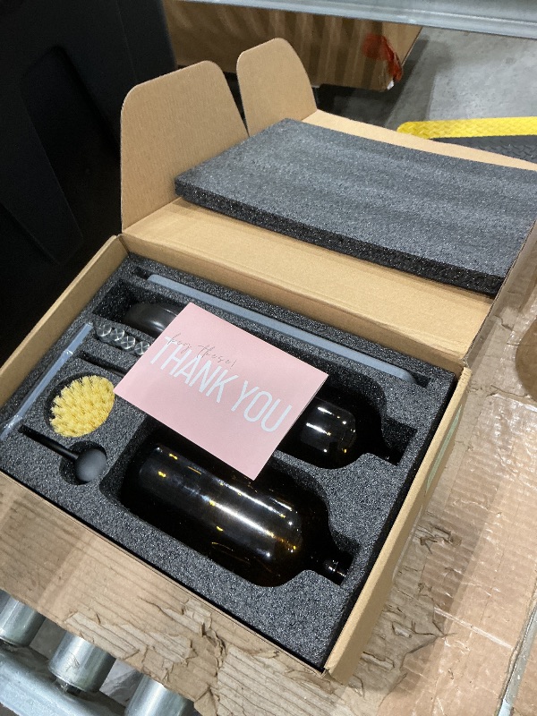 Photo 1 of [Luxury] Kitchen Soap Dispenser Set - 16OZ Amber Glass Bottle, Stainless Steel Pump, Instant Dry Tray, Waterproof Labels, Non-Slip Silicone Pad, and Dish Brush | Upgrade for Your Kitchen and Bathroom