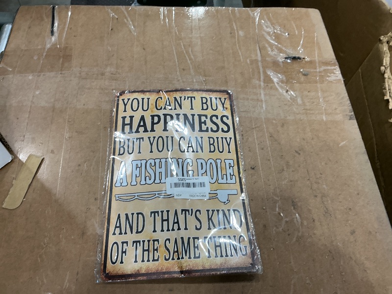 Photo 1 of ***MINOR DAMAGE*** Funny Fishing Wall Decor Fish Metal Sign Fishing Wall Art Gone Fishing Tin Signs For Home You Can't Buy Happiness But You Can Buy A Fishing Pole Sign 8x12 Inch