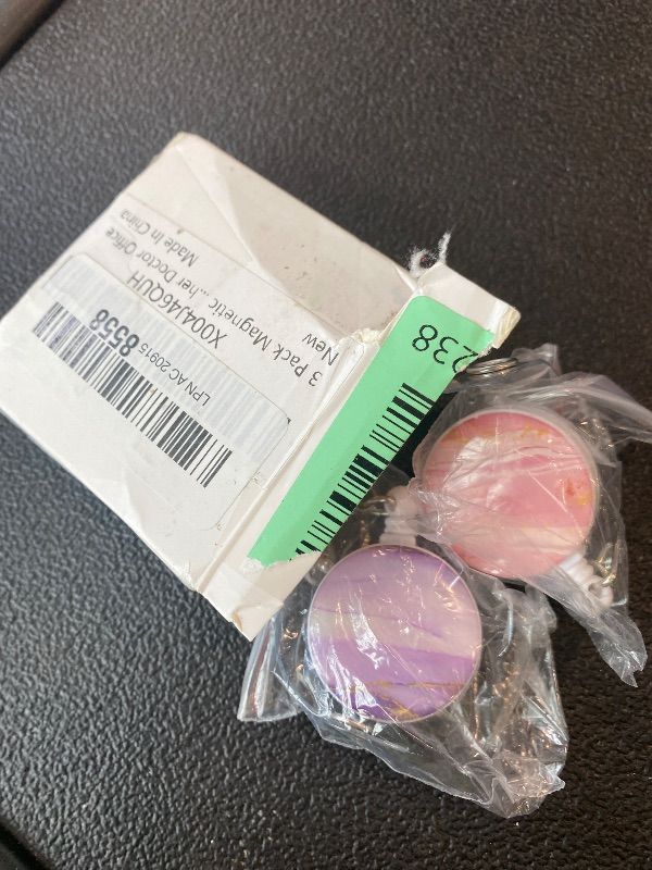 Photo 1 of *MISSING PARTS - ONLY 2 pcs*
3 Pack Magnetic Badge Reel Retractable Badge Holder 1.26" Plastic Marble Name Badge Holder Id Badge Clip Retractable Nurse Badge Reel Cute with 24 Inch Pull Cord for Shirt Teacher Doctor Office
