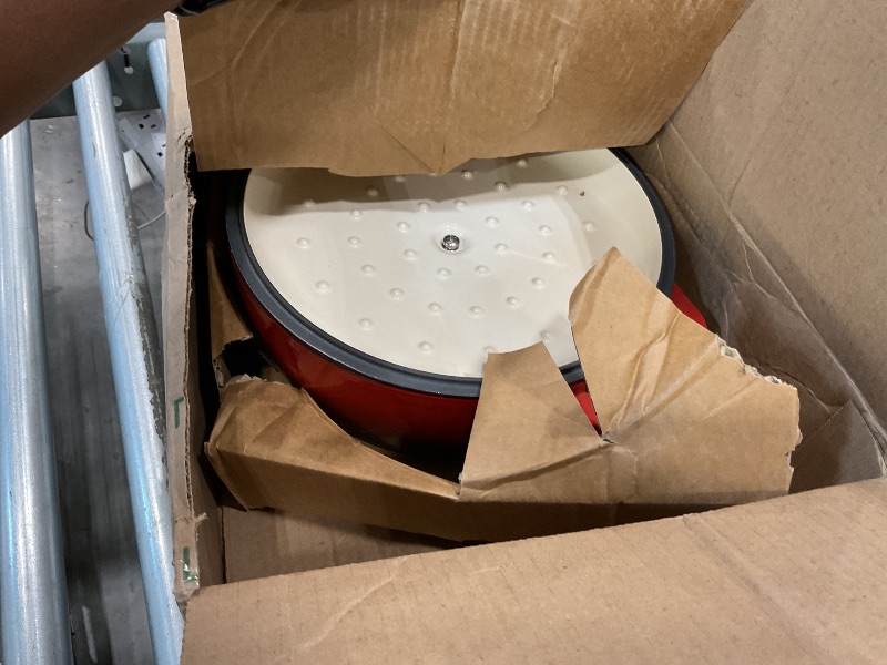 Photo 1 of *MINOR DAMAGE - USED*
Amazon Basics Enameled Cast Iron Dutch Oven Pot with Lid, Round, Dual Handles, Heavy-Duty, Oven Safe for Stews, Roasting, Baking, 6-Quart, Red