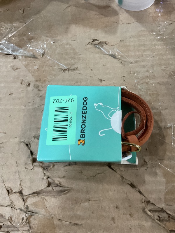 Photo 1 of BronzeDog Rolled Leather Dog Collar with QR ID Tag, Adjustable Soft Round Collars for Small Medium Large Dogs Puppy (9" - 11" Neck Size, Cognac Brown)