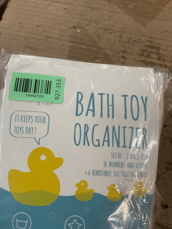 Photo 1 of (used)(incomplete) Comfylife 2 x Mesh Bath Toy Organizer + 6 Ultra Strong Hooks + 36 Bath Letters & Numbers – Eco-Safe, Fun