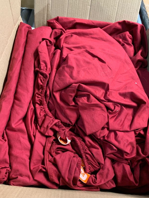 Photo 1 of ***(HEAVILY USED/ MINOR DAMAGE)***SGI bedding 36" King Split Top Flex Head Sheet 100% Egyptian Cotton Sheet Set 1000 Thread Count Flex Top Sheet for Adjustable Bed 4Pc Sheet Set 15" Deep Pocket for Sleep Number Bed - Burgundy