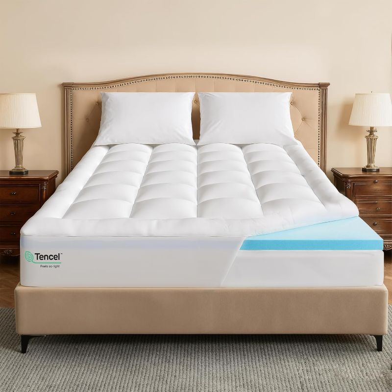 Photo 1 of ***STOCK PHOTO FOR REFERENCE ONLY*** Amazon Basics Hypoallergenic Quilted Mattress Topper Pad, 3" Gel Topper, 18 Inches Deep, King, White