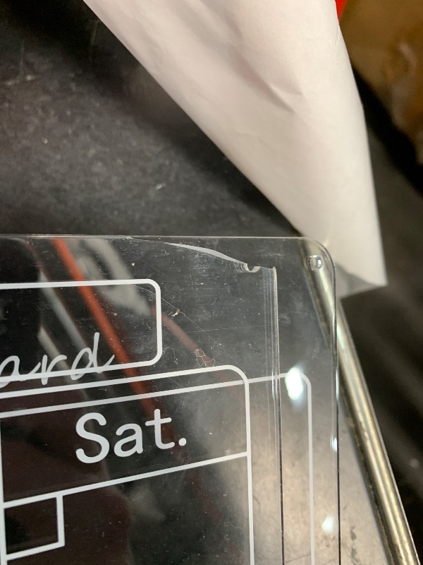 Photo 1 of ***BROKEN AND MISSING HARDWARE, SEE PHOTOS*** Magnetic Acrylic Calendar for Fridge,3 Pack 11"x15" Clear Fridge Calendar Dry Erase Planning Boards Set Includes 6 Colorful Highlight Markers,Magnetic Pen Holder and Erase Towel