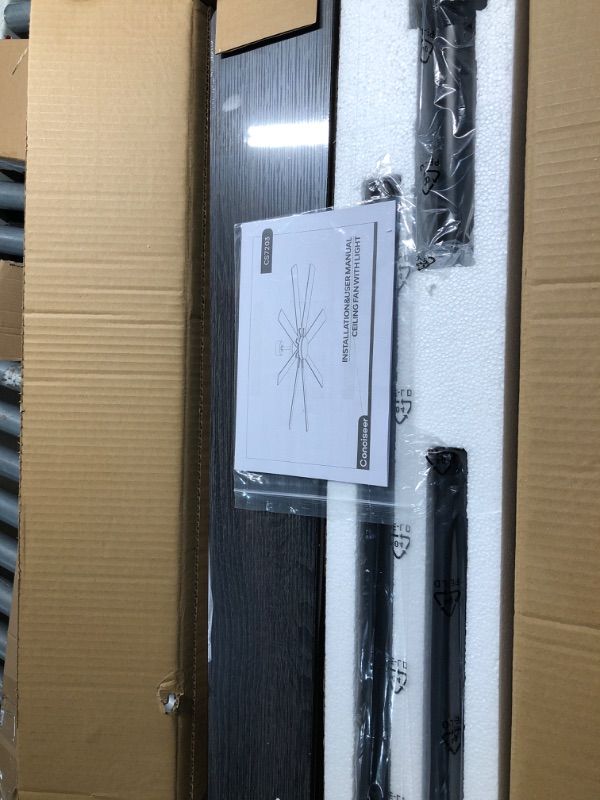 Photo 1 of Conciseer Modern 72 Inch Ceiling Fans with Lights and Remote,Living Room Office Library Cafe Outdoor Industrial, 3CCT Dual Color 8 Blades 6 Speed Reversible Quiet DC Motor, Black/Wood Grain